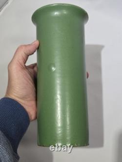 Zanesville Stoneware 1930s Arts & Crafts Matte Green Vase Vintage American 9.25
