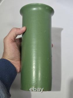Zanesville Stoneware 1930s Arts & Crafts Matte Green Vase Vintage American 9.25