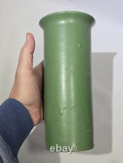 Zanesville Stoneware 1930s Arts & Crafts Matte Green Vase Vintage American 9.25