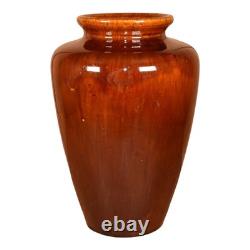 Zanesville Stoneware 1930s Arts and Crafts Pottery Brown Leaf Ceramic Vase 102