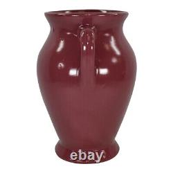 Zanesville Stoneware Pottery 1930s Vintage Arts And Crafts Maroon Handled Vase