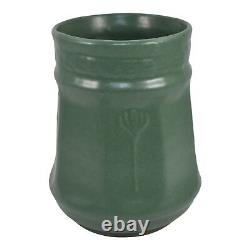Zanesville Stoneware Pottery 1930s Vintage Arts And Crafts Matte Green Vase 11